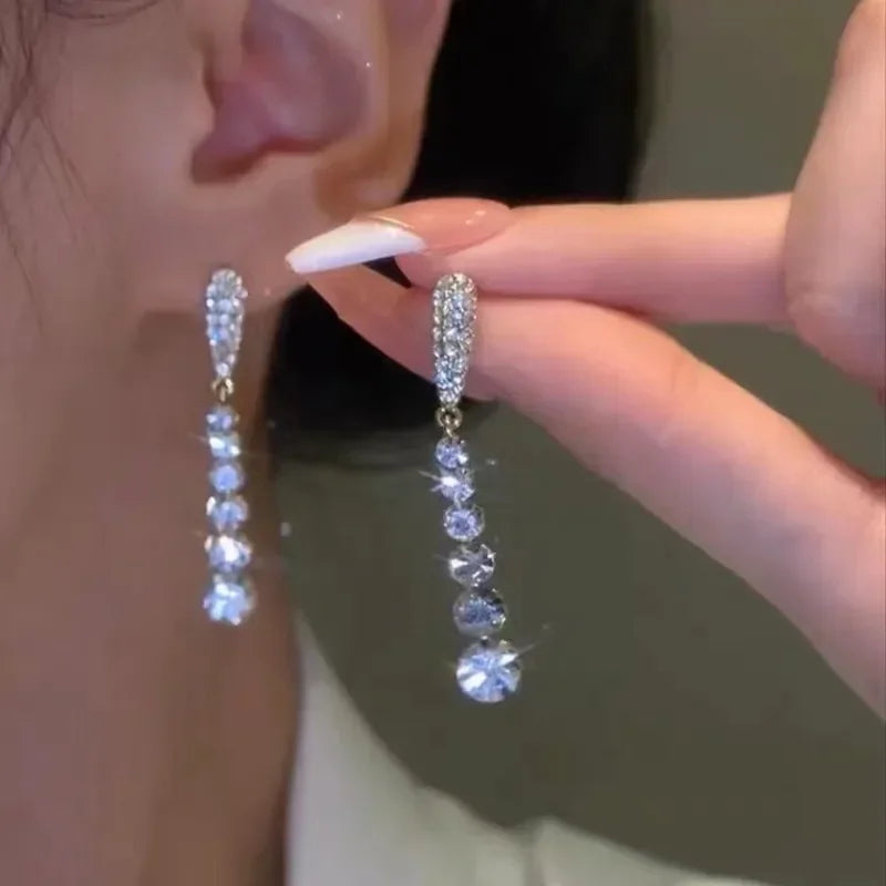 Crystal Long Drop Earrings for Weddings"