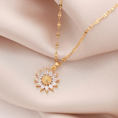 Gold Plated Sunflower Necklace for Women Jewelry