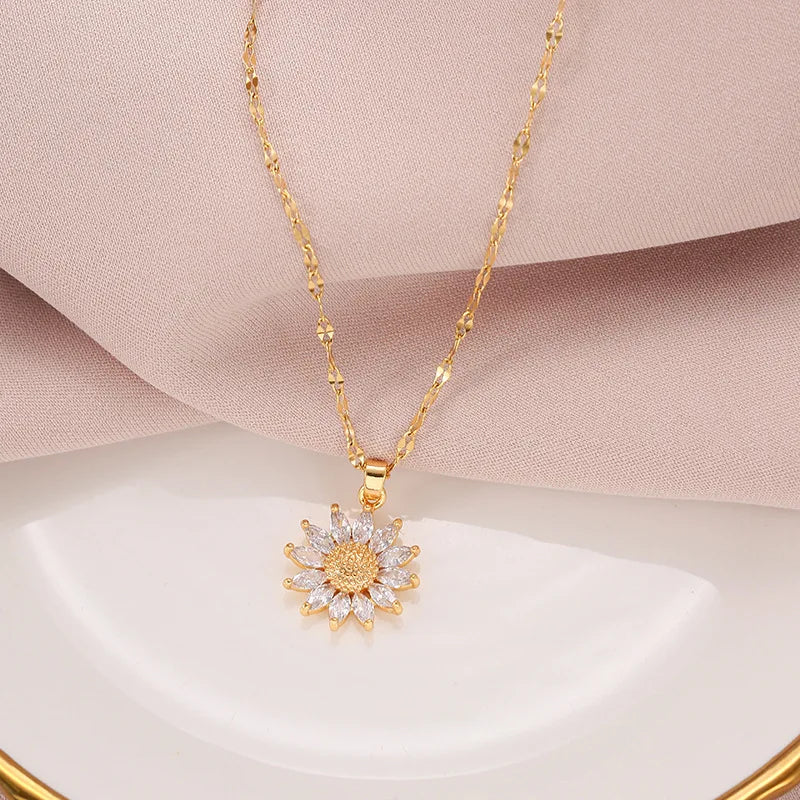 Gold Plated Sunflower Necklace for Women Jewelry