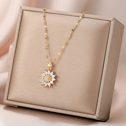 Gold Plated Sunflower Necklace for Women Jewelry