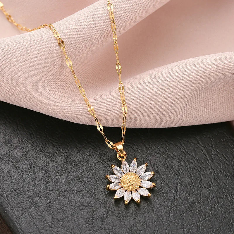 Gold Plated Sunflower Necklace for Women Jewelry